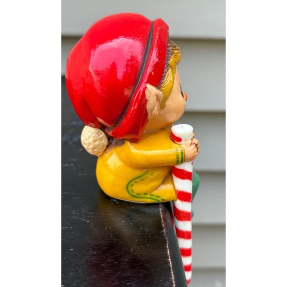 Vintage 1984 Hallmark Cards Elf Stocking Holder Shelf Sitter Figurine Candy Cane - Picture 2 of 5